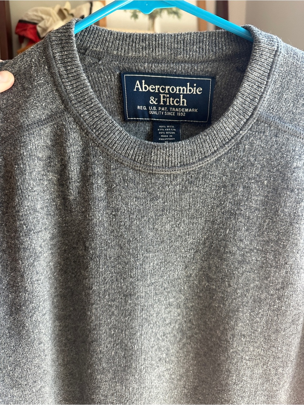 Abercrombie & Fitch Men's Heather Gray Crewneck Sweater